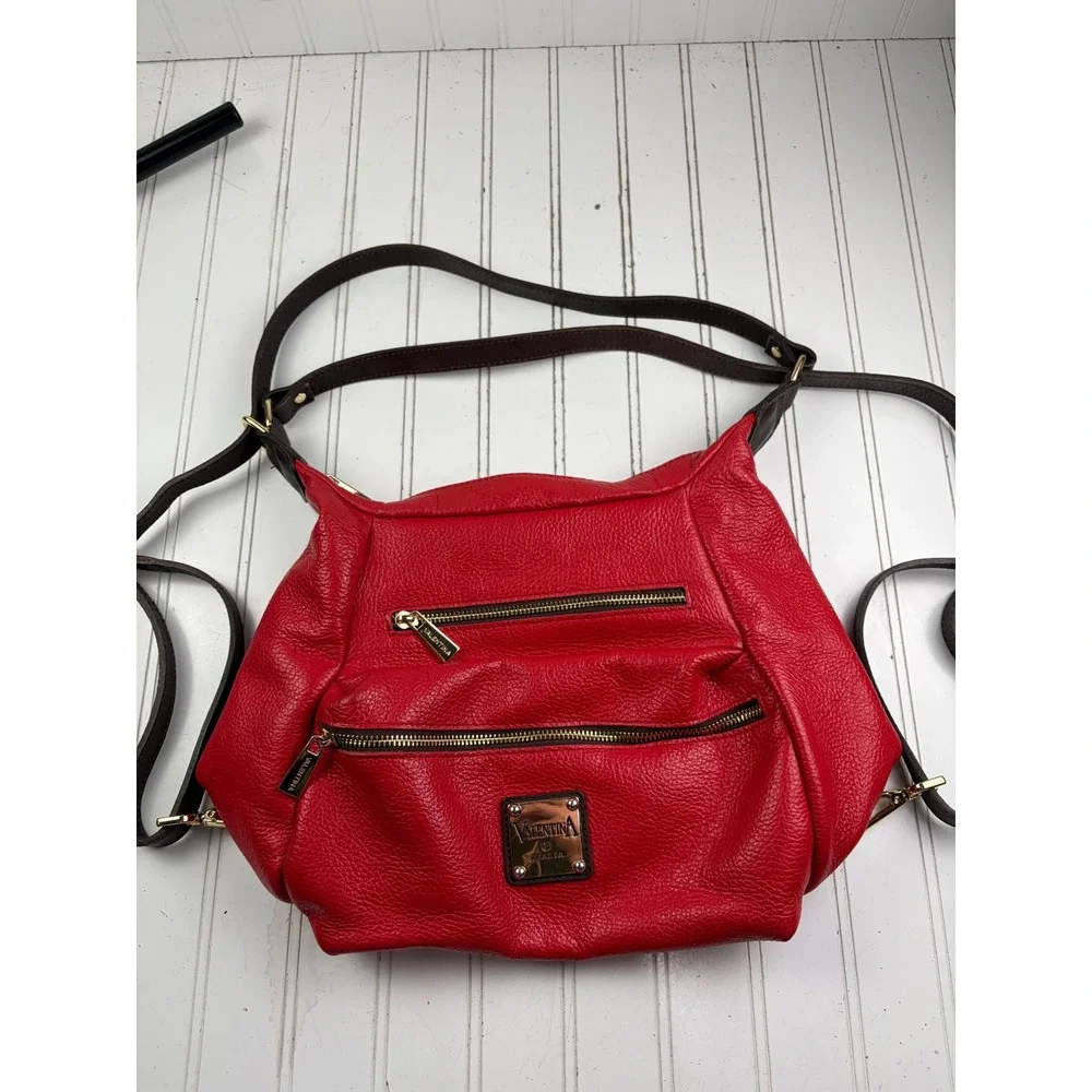 Valentina Vintage Y2K Red Pebbled Leather Slouchy Hobo Shoulder Bag Purse